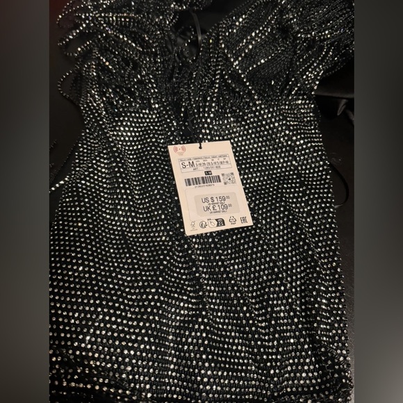 ZARA NEW WOMAN JEWEL WATERFALL DRESS WITH RHINESTONES SILVER - Picture 8 of 14